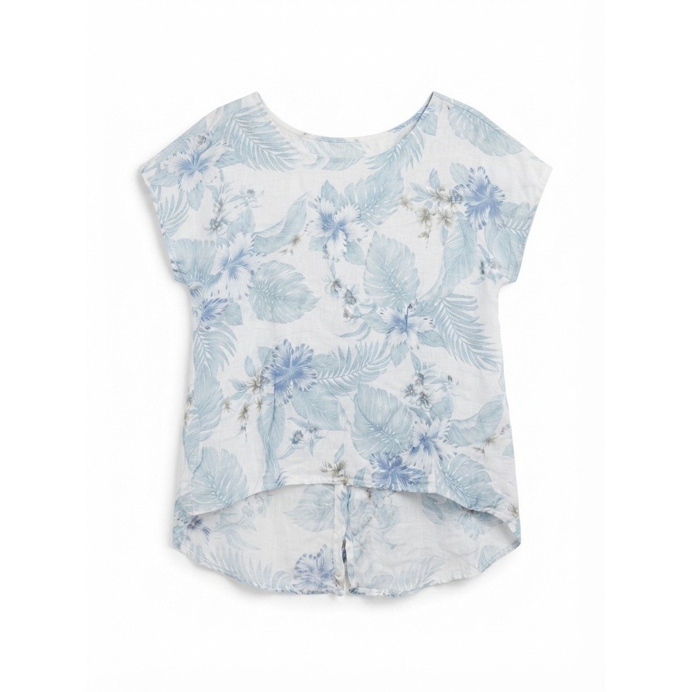 terzo millennio linen top M Floral Italian Summer boho Short sleeve